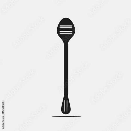 Striking black and white honey dipper tool minimal vector art silhouette
