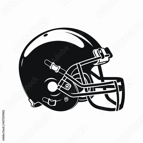 Intricate design displays a football helmet in dramatic black silhouette