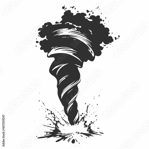 Powerful swirling vortex, creating chaos and destruction from nature's fury silhouette