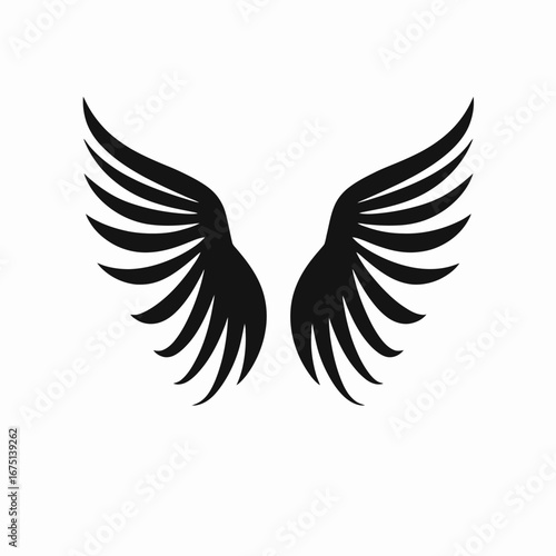 Majestic and captivating feathered angel wings spreading, representing freedom, a beautiful silhouette
