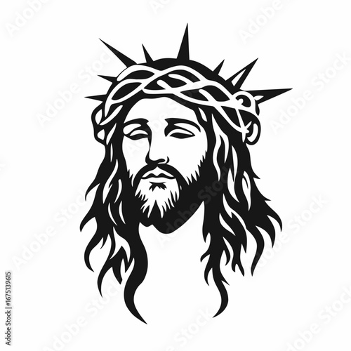 Jesus Christ portrait with crown of thorns symbolic graphic silhouette