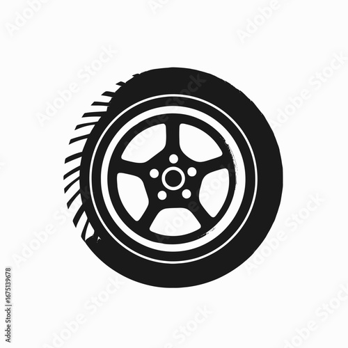Single black and white tire vector wheel illustration simple modern silhouette