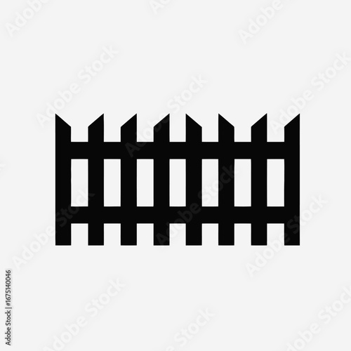Simple fence vector graphic icon over white minimalist background, a silhouette