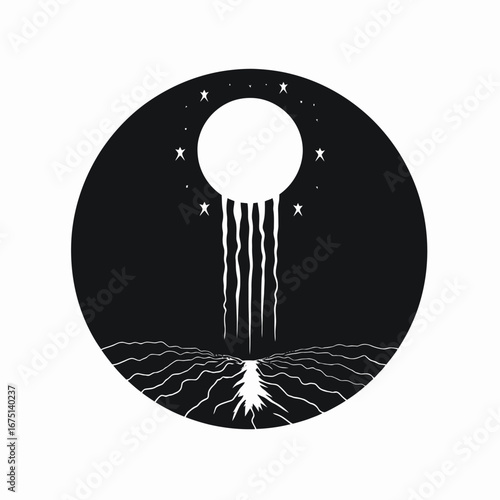 Celestial magic and ethereal landscape captured in a mesmerizing vector illustration silhouette