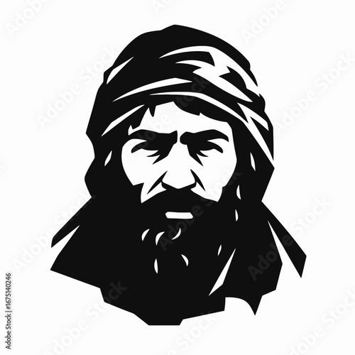 Man portrait with turban in dramatic monochrome vector illustration silhouette