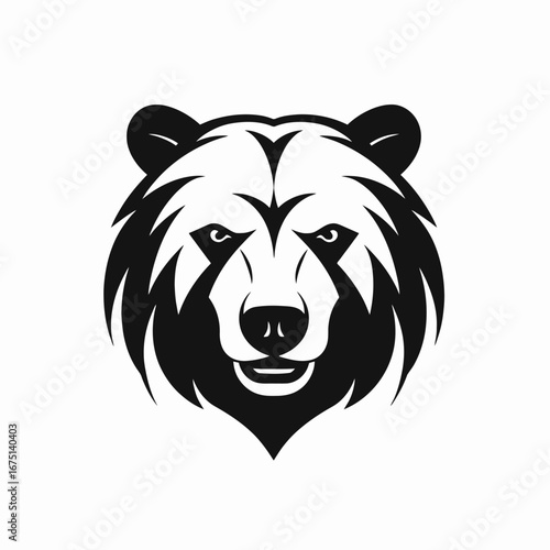 Intimidating powerful black bear stares head on vector animal graphic silhouette