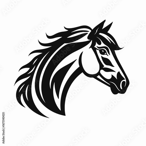 Bold tribal style horse head shows an animalistic artistic silhouette