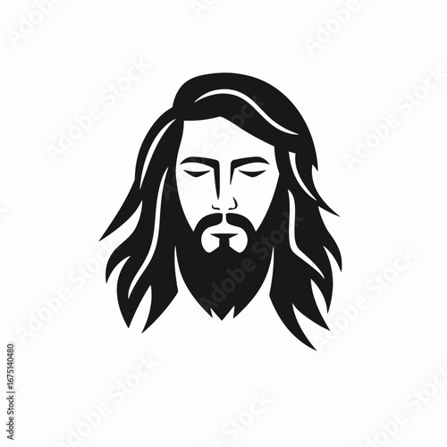 Serene stylized portrait of a man with flowing hair silhouette