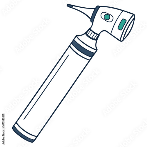 Cartoon Otoscope Illustration Medical Diagnostic Tool with Teal Accents.