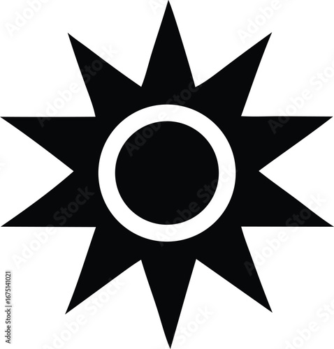 Geometric starburst symbol with inner circle a striking black and white design for impactful branding and graphic applications