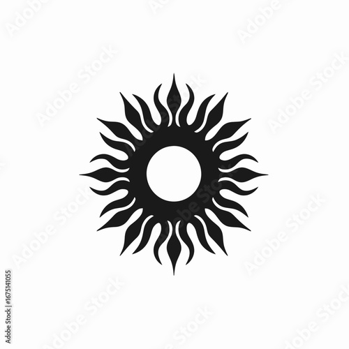 Abstract solar flare, stylized illustration of the sun, bold monochrome silhouette