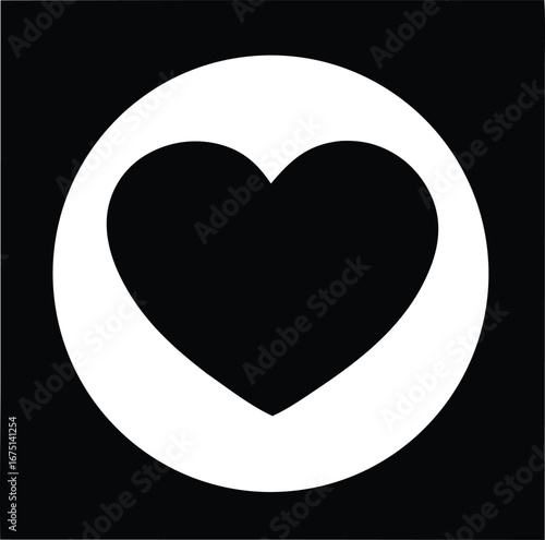 Minimalist white heart symbol inside a circle iconic design for love health wellness and romance applications