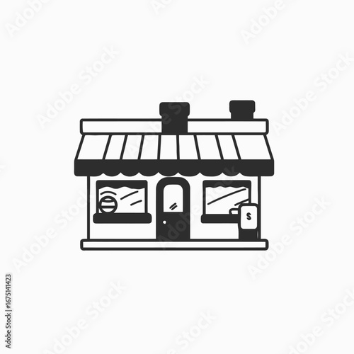 Charming storefront with retro sign showcasing classic shop business vector silhouette