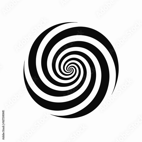 Hypnotic black and white vortex design, a mesmerizing optical spiral silhouette
