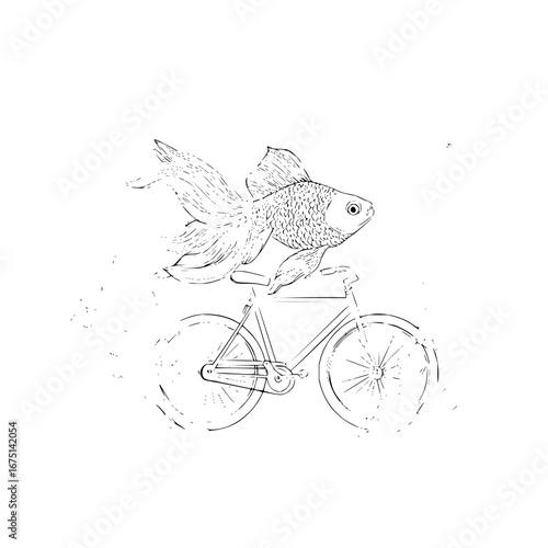 Goldfish riding a bicycle vector illustration for creative design projects and unique art prints available here