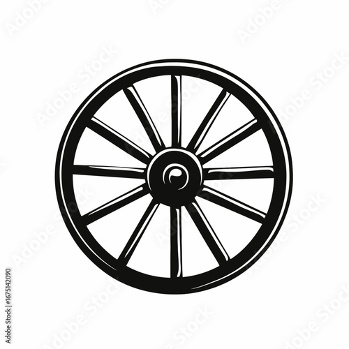 Old wagon wheel with spokes in vintage style dark silhouette