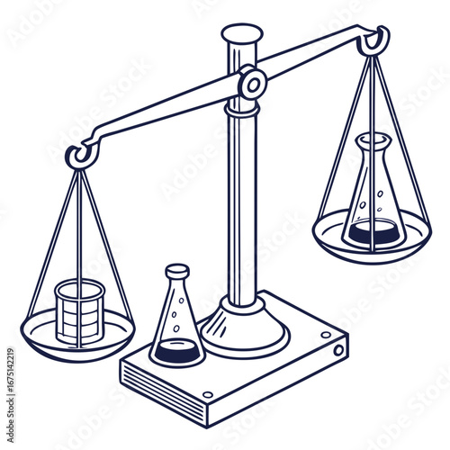 Line Art of Scales with Beakers and Flasks for Science.