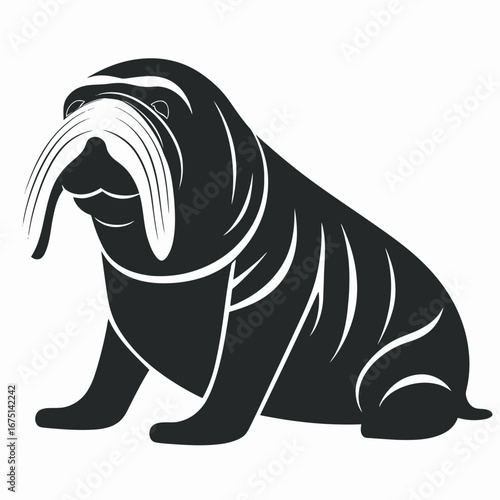 Majestic walrus marine mammal aquatic animal black illustration detailed simple silhouette