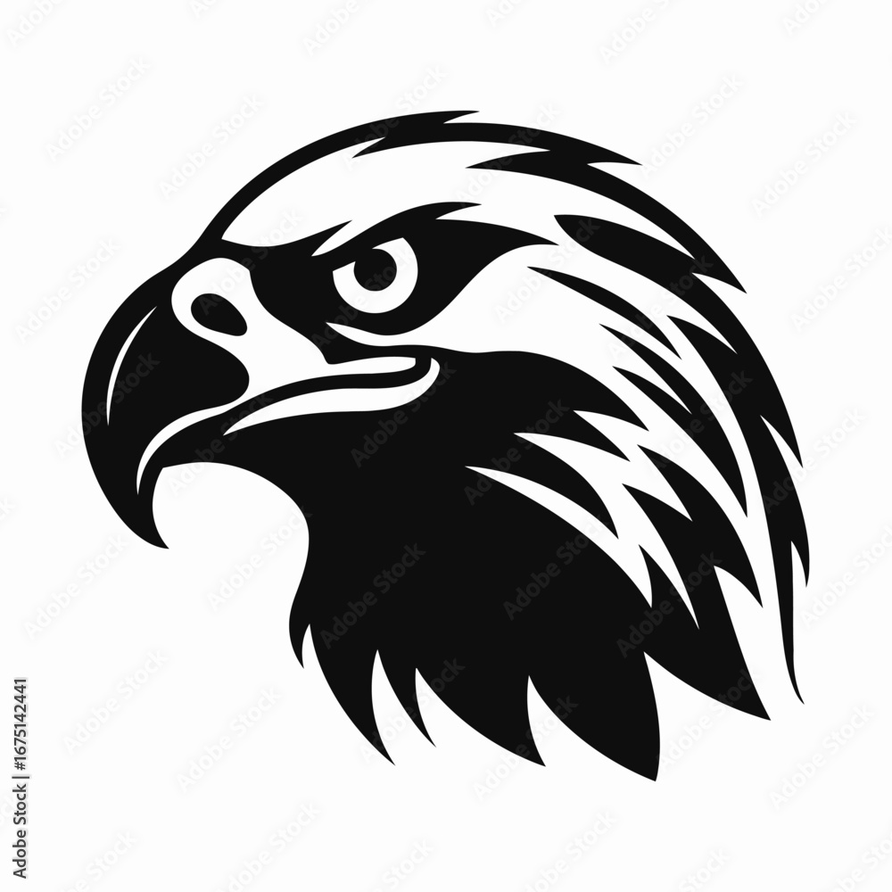 Fototapeta premium Majestic bald eagle head vector art facing left direction silhouette