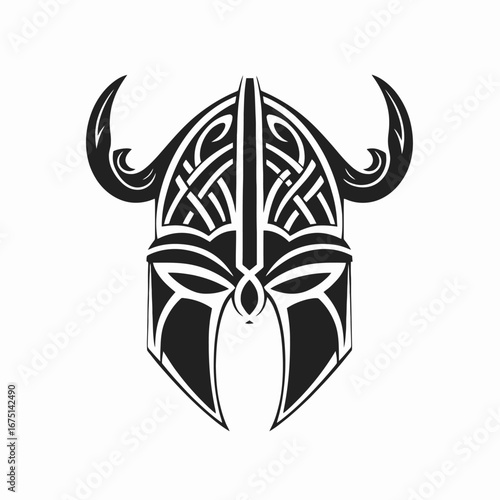 Bold horned viking helmet emblem and armor vector illustration silhouette