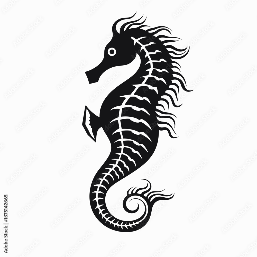 Obraz premium Ornate seahorse artwork vector design aquatic isolated ocean detailed silhouette