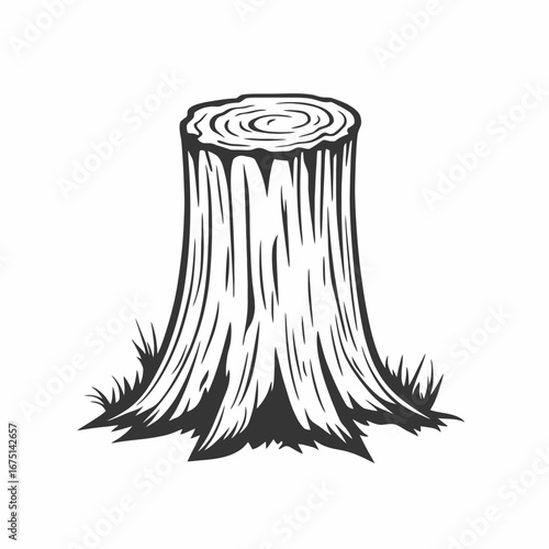 Striking graphic tree stump bark rings wood illustration vector silhouette