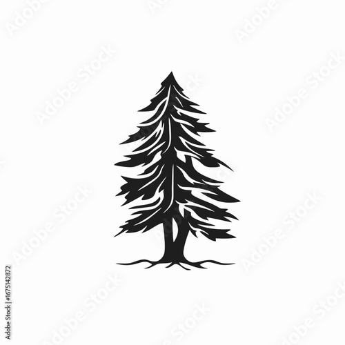 Dramatic conifer tree drawing showcases distinctive forest evergreen plant silhouette