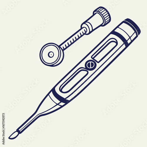 Stylized Medical Instruments Otoscope and Digital Thermometer Illustration.