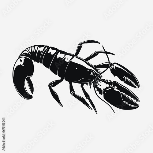 Striking monochrome lobster art, ocean food in a bold silhouette