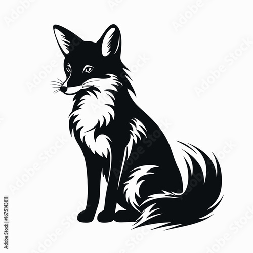 Elegant and captivating fox illustration, a striking black and white silhouette