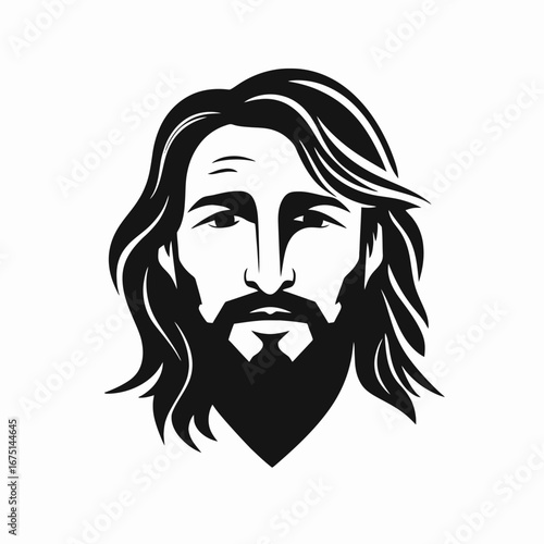 Symbolic Jesus Christ head with a stylized long beard silhouette