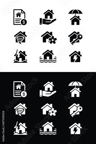 Home insurance and disaster protection icons set