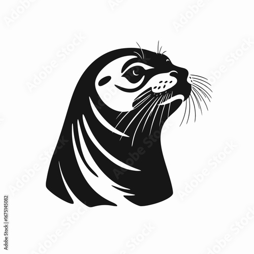 Captivating sea lion head artwork in stark black and white silhouette