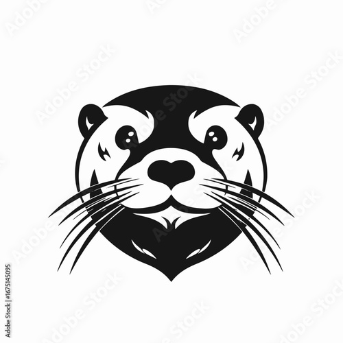 Elegant otter head with detailed whiskers in simplistic black silhouette