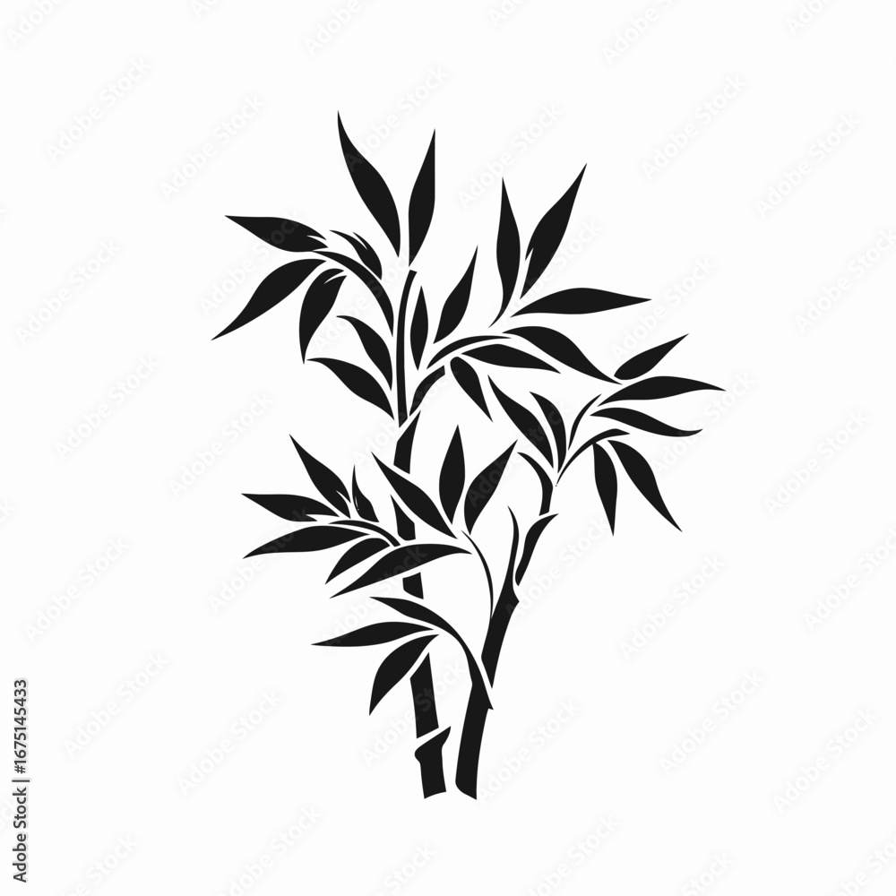 Naklejka premium Serene botanical bamboo plant art, minimalistic vector nature illustration silhouette