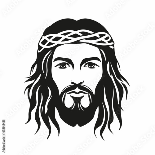 Illustrative depiction of Jesus Christ with thorn crown artistic silhouette