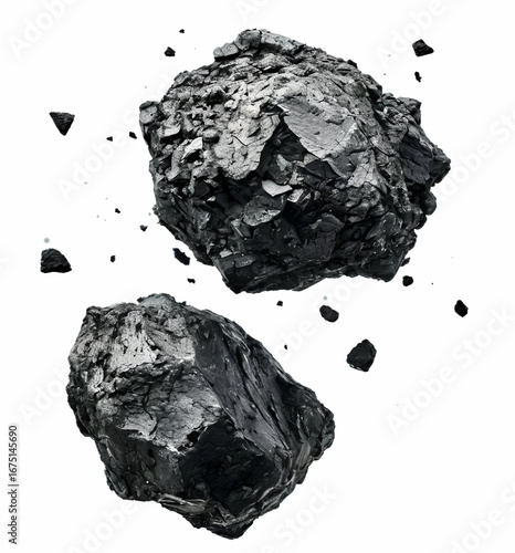 Cleaned charcoal pieces isolated white background. Sample for designers