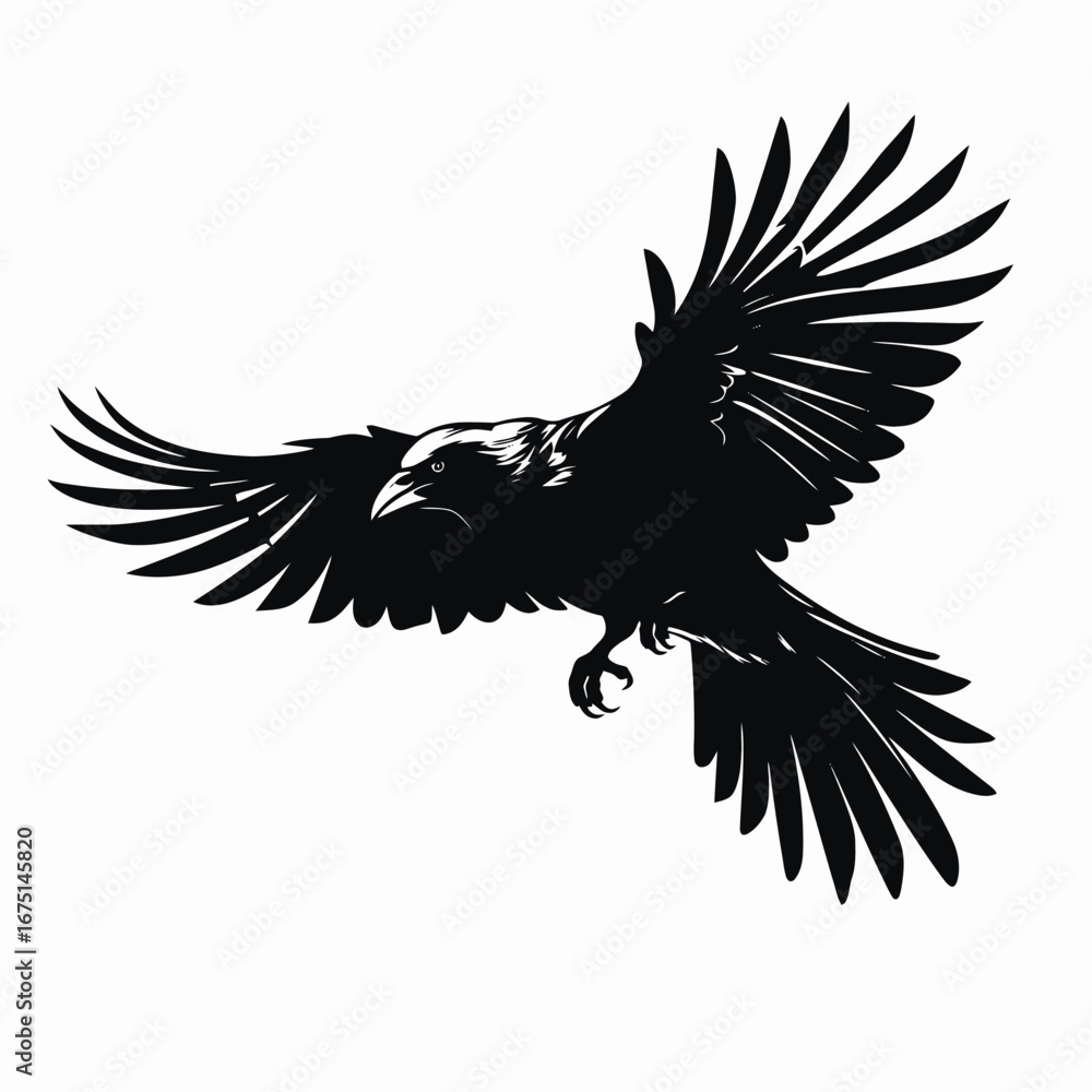 Fototapeta premium Majestic raven spreads wings, embracing power in a graphic silhouette