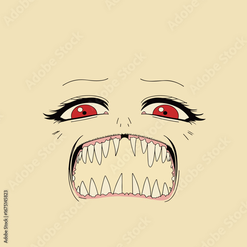 Anime Face with Sharp Teeth