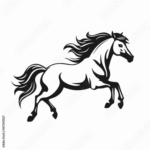 Majestic horse jumping with flowing mane elegant vector design silhouette