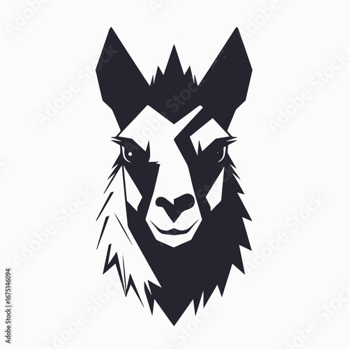 Striking monochrome llama head with edgy artistic design silhouette