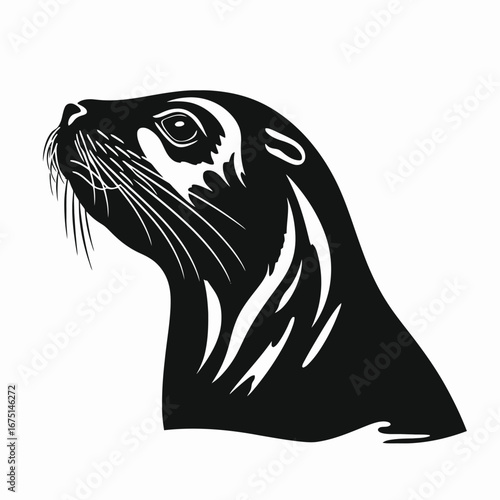 Captivating sea lion gaze in graphic monochrome vector art silhouette