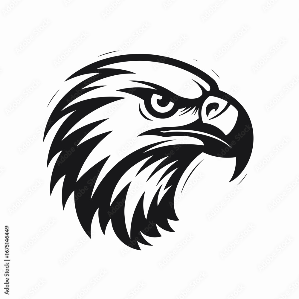 Obraz premium Majestic eagle head, fierce gaze in bold black vector art silhouette