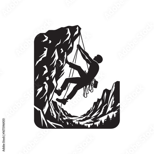 Rock Climbing silhouette black and white vector icon