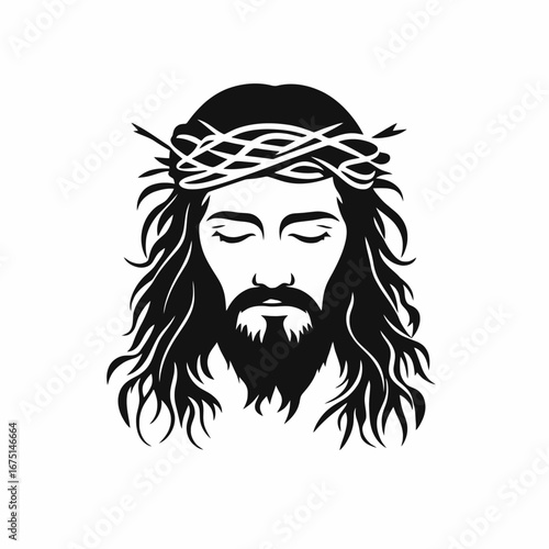 Jesus Christ wearing a crown of thorns artistic vector silhouette