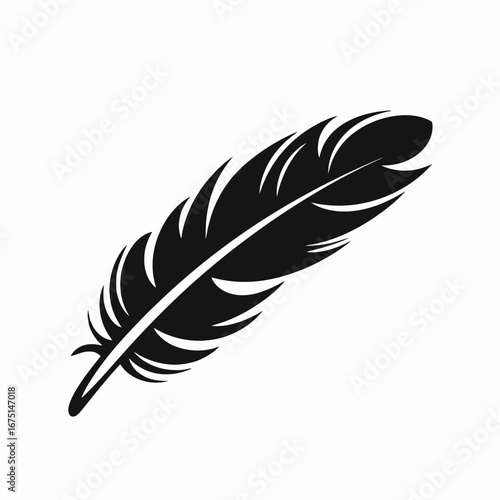 Graceful bird feather design, simple black and white elegant vector silhouette