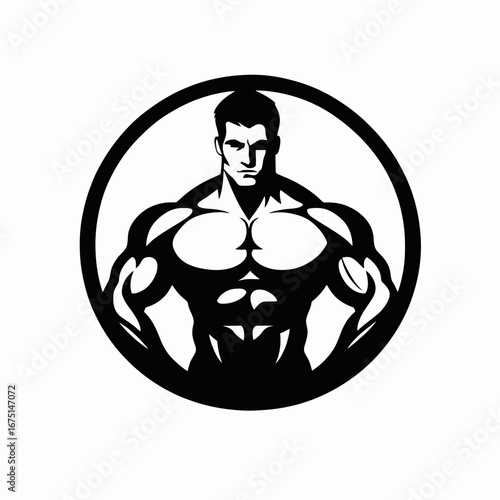 Powerful bodybuilder logo vector art, strength and fitness icon silhouette
