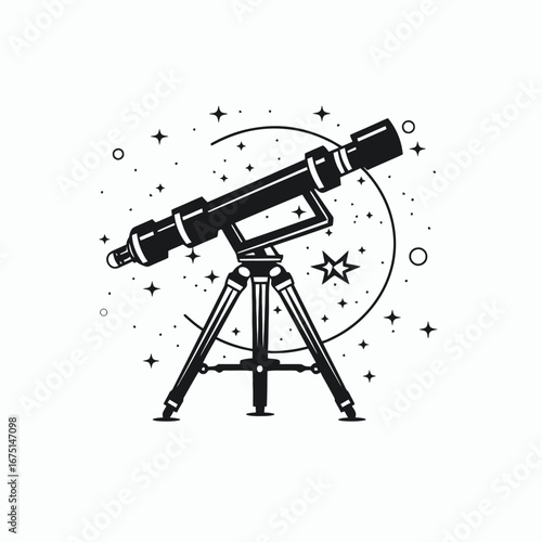 Telescope amidst a celestial background; astronomical adventure night sky silhouette