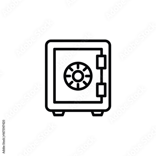 Black and white line art icon of a safe security protection