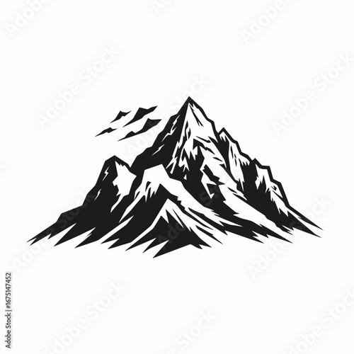 Majestic mountain peaks form a striking and impactful black silhouette